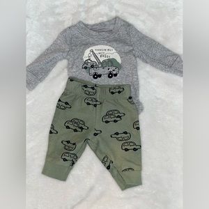 Carter's Newborn Long-Sleeve Bodysuit & Green Car Joggers